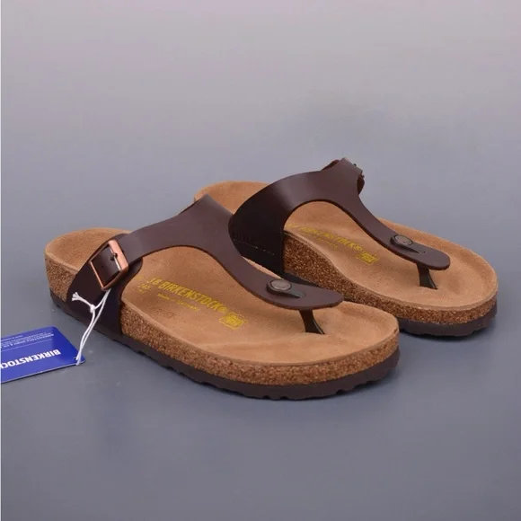 Birkenstock Brown Sandals with Adjustable Straps and Cork Sole Birkenstock | Habana Brown Natural Leather Arizona Sandals  main image 2